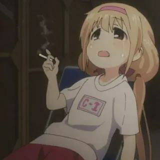 😩 anime, smoking, cigarette, sad telegram sticker