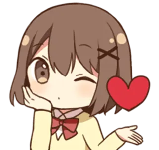😘 ragazza anime, cartone animato, cuore, kawaii, carino, occhiolino, animato telegram sticker