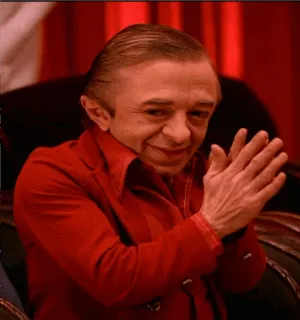 😈 The Man From Another Place Twin Peaks twin peaks, the man from another place, tv show, red suit, smiling telegram sticker