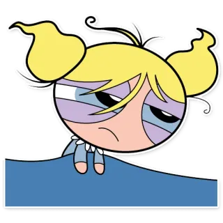 😴 Bubbles The Powerpuff Girls cartone animato, assonnato, letto, ragazza, bionda, carino telegram sticker
