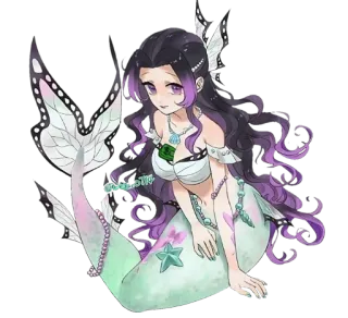 🧚‍♀ Shinobu Kocho Demon Slayer mermaid, anime, shinobu, butterfly, demon slayer, fanart telegram sticker