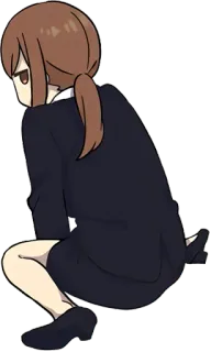 😖 Аниме, Девочка, Хвост, Сидит на корточках, Мультфильм telegram sticker