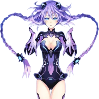 💜 Purple Heart Hyperdimension Neptunia animé, jeu vidéo, cheveux violets, femme telegram sticker