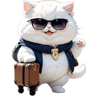 👋 mèo, du lịch, va li, kính râm, dễ thương, thú cưng, động vật telegram sticker