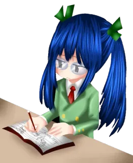 🤓 Anime, Mädchen, Schreiben, Schuluniform, Brille, Cartoon telegram sticker