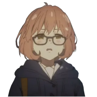 😭 Mirai Kuriyama Beyond the Boundary anime, glasses, cute, girl, school uniform, character, animation whatsapp sticker