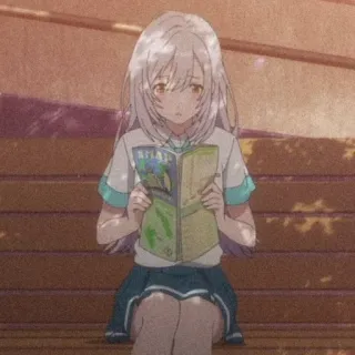 📖 Anime, Mädchen, Schuluniform, Buch, Lesen telegram sticker