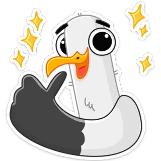 👍 cartoon, bird, seagull, thumbs up, approval, stars, positive, good telegram sticker