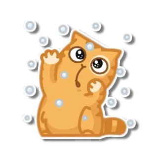 😯 gato, mono, kawaii, naranja, gatito, burbujas telegram sticker