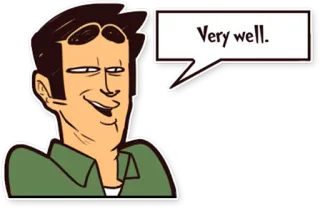 😏 Very well. mann, ausdruck, sehr gut, cartoon, sprechblase telegram sticker