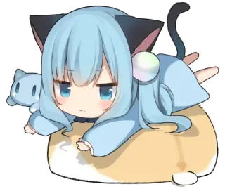 😒 สาวอนิเมะ, จิบิ, หูแมว, น่ารัก, คาวาอิ, ผมสีฟ้า telegram sticker