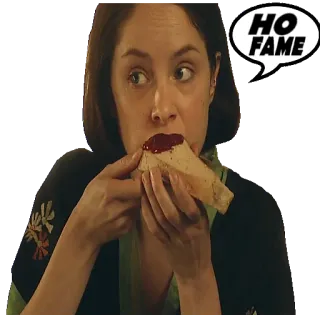 🥥 HO FAME mulher, comendo, lanche, comida, pão, geleia telegram sticker