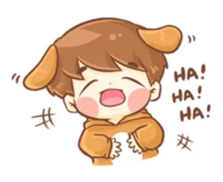 😂 HA! HA! HA! cartoon, jongen, lachen, schattig, hond, puppy, vrolijk telegram sticker