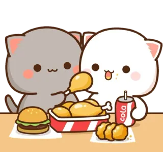 🍗 katzen, essen, burger, hähnchen, cola, süß telegram sticker