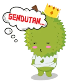 😗 GENDUTAN... Durian, Owoc, Postać, Myślenie, Korona, Uroczy telegram sticker