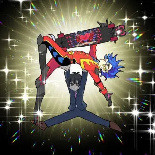 ✨ Anime, Skate, Elevador, Brilhos, Colorido, Dupla, Animado telegram sticker