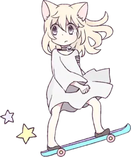 😶 cat girl, anime, skateboard, kawaii, cute, stars telegram sticker