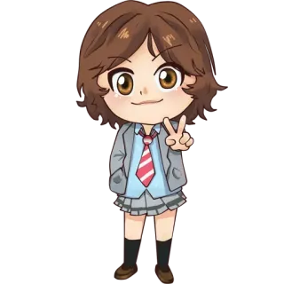 👆 anime, girl, chibi, peace sign, cartoon, school uniform telegram sticker