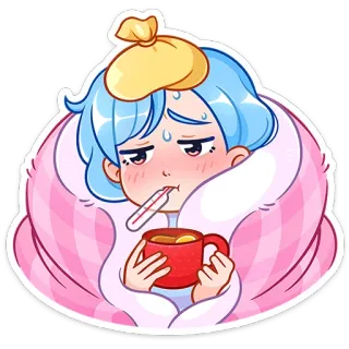 🤒 chory, źle, przeziębienie, gorączka, termometr, herbata, kreskówka, naklejka telegram sticker