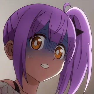 😨 anime, dziewczyna, kreskówka, fioletowe włosy, zmartwiona telegram sticker
