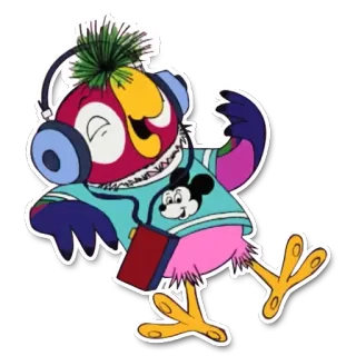 😎 Papagei, Cartoon, Kopfhörer, Musik, Vogel, Tanzen telegram sticker