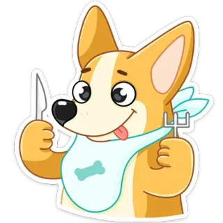 🥎 cão, corgi, faca, garfo, comida, refeição, fofo, desenho animado telegram sticker