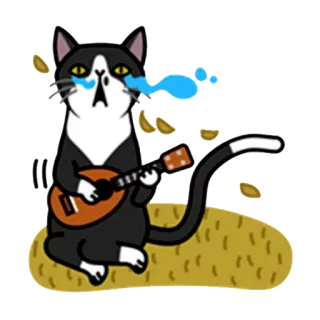 😭 кот, укулеле, плач, грустный, мультфильм, стикер whatsapp sticker
