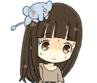 😕 Chibi, Menina, Desenho animado, Elefante, Bonito, Suando, Nervoso telegram sticker