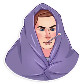 🤒 sick, ill, cold, flu, thermometer, blanket telegram sticker