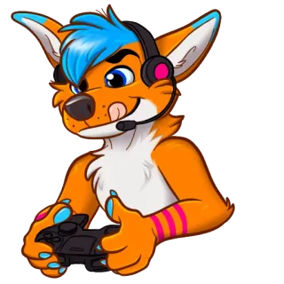 🎮 Furry, Gamer, Renard, Manette, Casque, Dessin animé whatsapp sticker