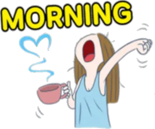 ☀ MORNING manhã, bom dia, acordar, desenho animado, mulher, café, coração telegram sticker