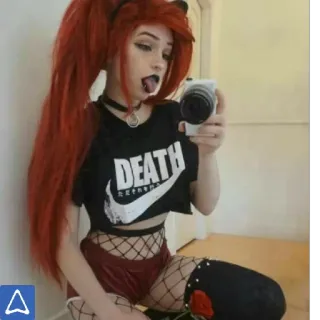 😜 DEATH девушка, селфи, рыжие волосы, язык, смерть, Nike telegram sticker