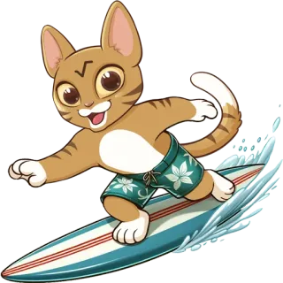🏄 gato, surf, playa, verano, dibujo animado, animal, mar telegram sticker