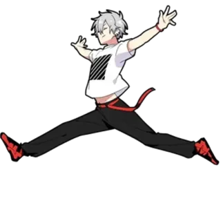 🕺 anime style, character, male, white hair, dance pose, red shoes, black pants, white t-shirt telegram sticker