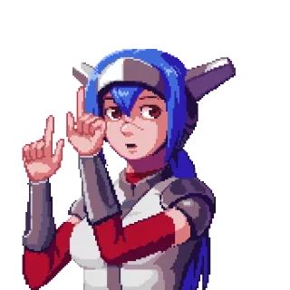 🤔 anime, pixel art, girl, armor, pointing, cartoon telegram sticker
