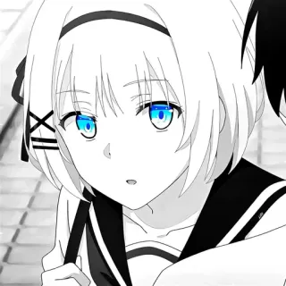 🖤 Anime, Ragazza, Bianco e nero, Occhi azzurri, Capelli corti telegram sticker