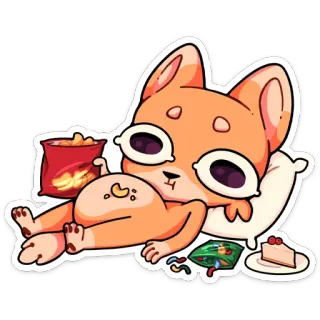🍔 chat, dessin animé, goûter, nourriture, détente, paresseux telegram sticker