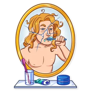 🚰 мужчина, зеркало, зубная щетка, зубная паста, гигиена, отражение, утро, ванная whatsapp sticker