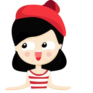🙋 만화, 여자, 귀여운, 스티커, 빨간색, 검은 머리, 미소 telegram sticker