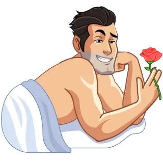 🌷 мужчина, полотенце, роза, романтика, цветок, любовь, улыбающийся whatsapp sticker