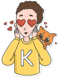 ❤️ K amore, cuori, gatto, cartone animato, carino, personaggio, illustrazione telegram sticker