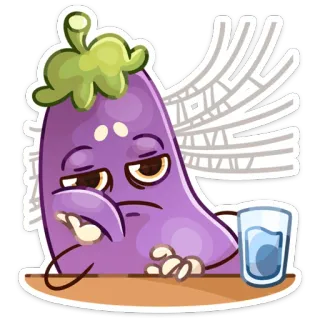 😒 aubergine, dessin animé, légume, ivre, triste whatsapp sticker