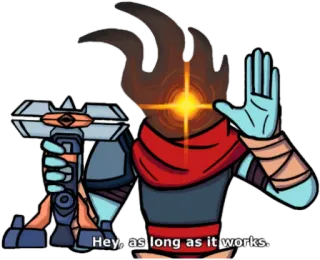 🤚 Hey, as long as it works. Videojuego, Personaje, Fantasía, Arma telegram sticker