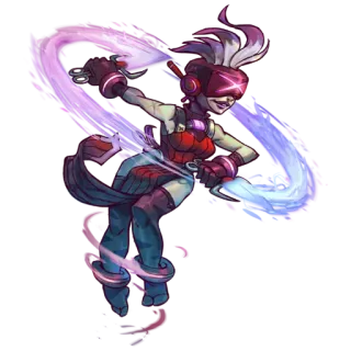 👩 personaggio femminile, energia viola, abito rosso, Cyberpunk, futuristico, arte digitale telegram sticker
