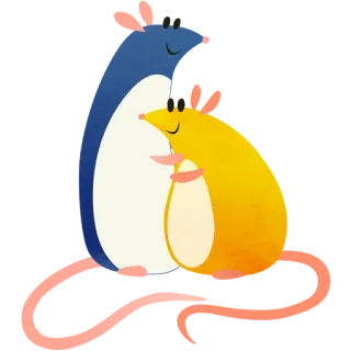 ☺️ 卡通, 拥抱, 友谊, 企鹅, 老鼠, 可爱 telegram sticker