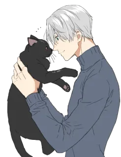 😃 gato, hombre, mascota, animal, retrato, ilustración, dibujo animado, anime telegram sticker