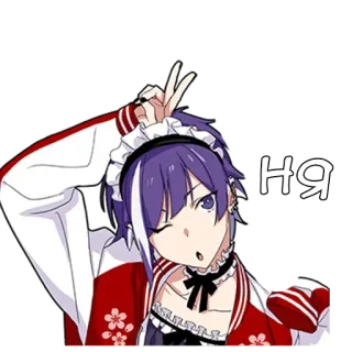 🐱 НЯ anime, girl, purple hair, wink, cute whatsapp sticker