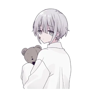😒 Anime, Menino, Urso de pelúcia, Fofo, Cabelo branco, Kawaii whatsapp sticker
