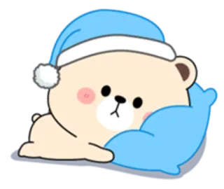 😒 gấu, ngủ, hoạt hình, dễ thương, kawaii, mũ ngủ, gối, đang ngủ telegram sticker