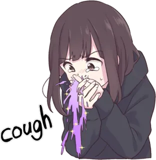 🤮 cough anime, coughing, sick, cartoon, girl telegram sticker